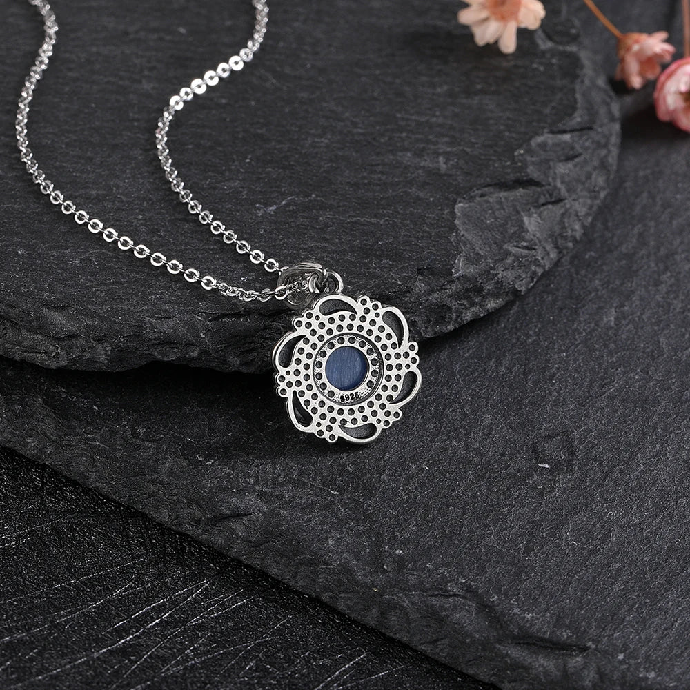 Sterling Silver Kyanite Pendant Necklace Vintage Moonstone Fine Jewelry