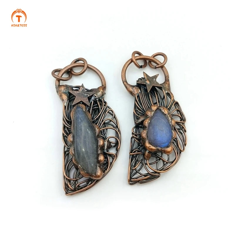 Kyanite Quartz Pendant Star Moon Necklaces Vintage Women Gift Jewelry