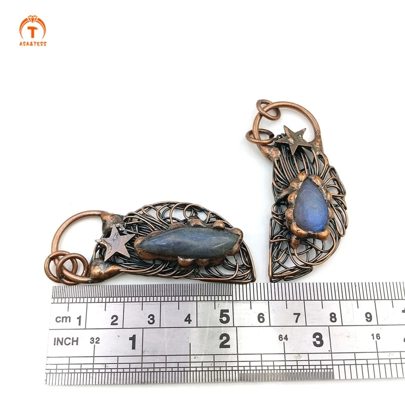Kyanite Quartz Pendant Star Moon Necklaces Vintage Women Gift Jewelry
