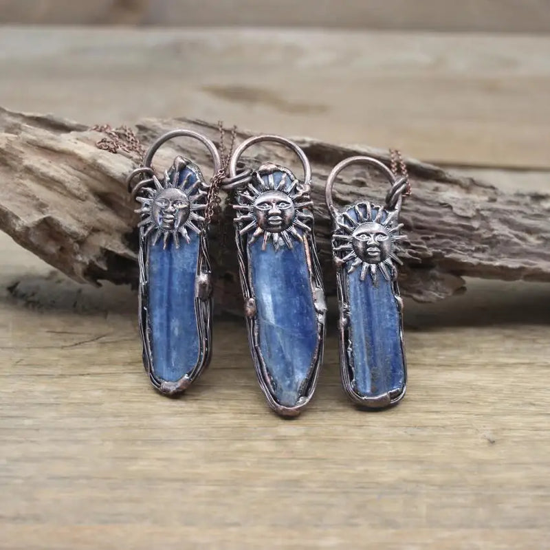 Natural Kyanite Slice Antique Copper Pendant Necklace