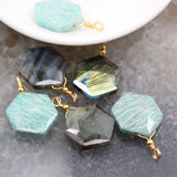 Labradorite/Amazonite Flat Hexagon Faceted Pendants for DIY Jewelry Making