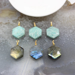 Labradorite/Amazonite Flat Hexagon Faceted Pendants for DIY Jewelry Making