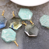 Labradorite/Amazonite Flat Hexagon Faceted Pendants for DIY Jewelry Making