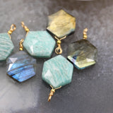 Labradorite/Amazonite Flat Hexagon Faceted Pendants for DIY Jewelry Making