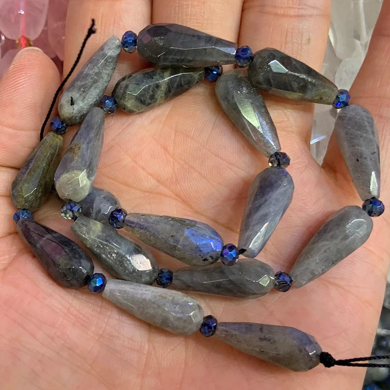 Labradorite Amethyst Rose Quartz Stone Beads 15'' Faceted Drop DIY Loose Beads