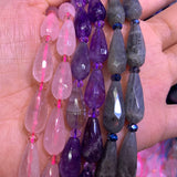 Labradorite Amethyst Rose Quartz Stone Beads 15'' Faceted Drop DIY Loose Beads