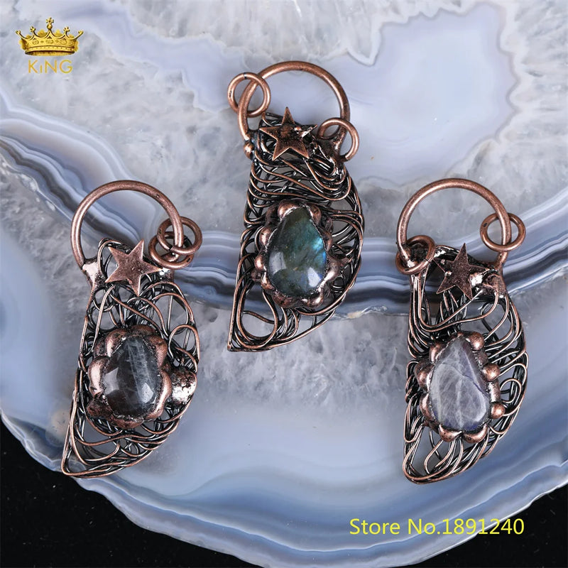 Labradorite Antique Bronze Pendant, Sunset Colors Stone Pendant