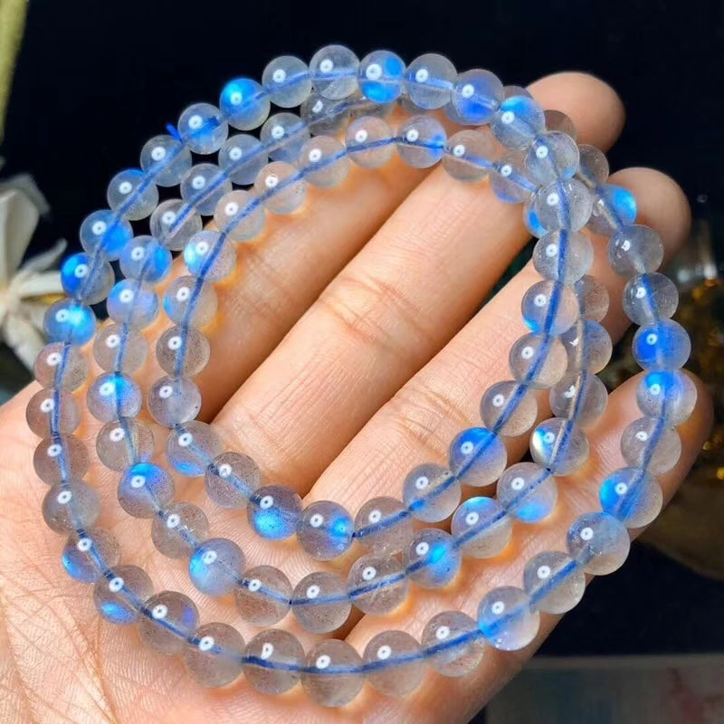 Labradorite Light 3 Laps Bracelet 6mm Grey Moonstone Stone Necklace
