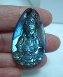 Natural Labradorite Carved Guanyin Pendant 41*24*8mm