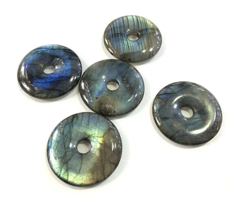 Labradorite Donut 35mm Round Pendant Gemstone Beads 1PC