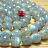 Labradorite Faceted Round Loose Beads Gemstone Bracelet Necklace DIY