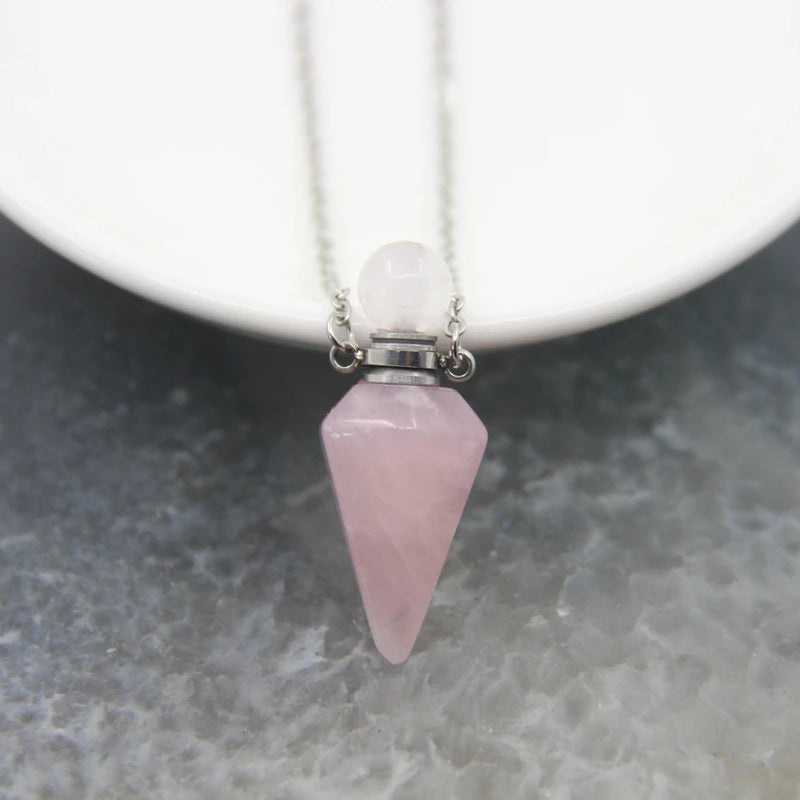 Labradorite/Fluorite Faceted Point Pendulum Perfume Bottle Necklace
