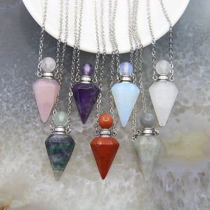 Labradorite/Fluorite Faceted Point Pendulum Perfume Bottle Necklace