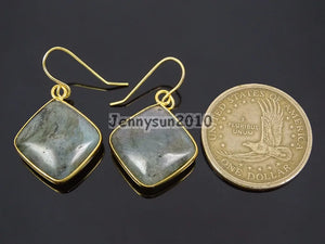 Labradorite Diagonal Square Pendant Hook Earrings Set