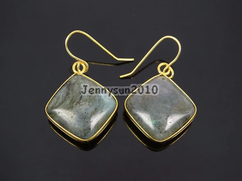 Labradorite Diagonal Square Pendant Hook Earrings Set