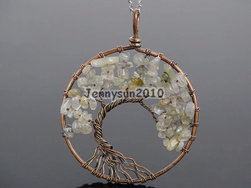 Labradorite Chakra Beads Tree of Life Pendant Necklace Set
