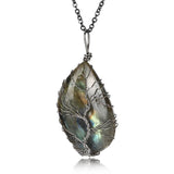 Labradorite Life Tree Gun-black Pendant Necklace