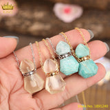 Labradorite Lemon Quartz Crystal Essential Oil Perfume Bottle Necklace