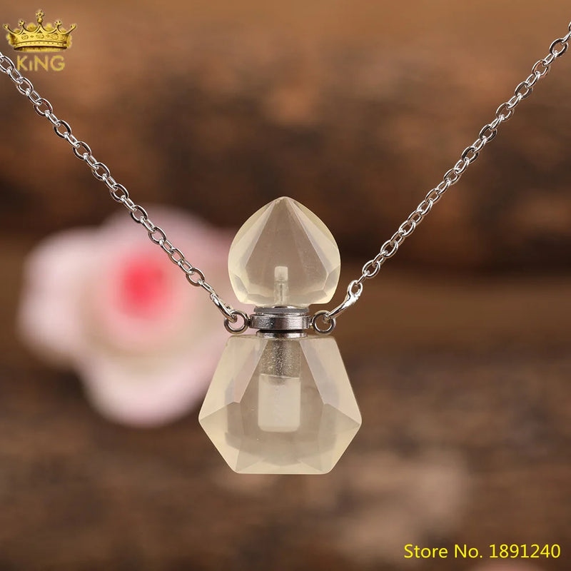 Labradorite Lemon Quartz Crystal Essential Oil Perfume Bottle Necklace