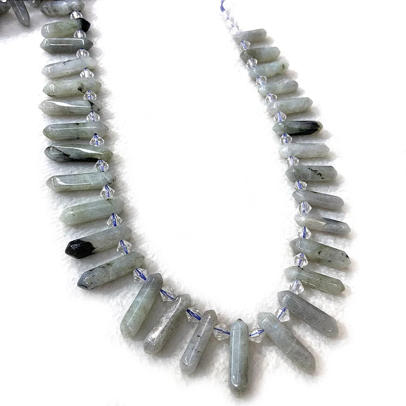 Labradorite Stone Beads 15'' Sticks Crystal Point Shape DIY Loose Beads