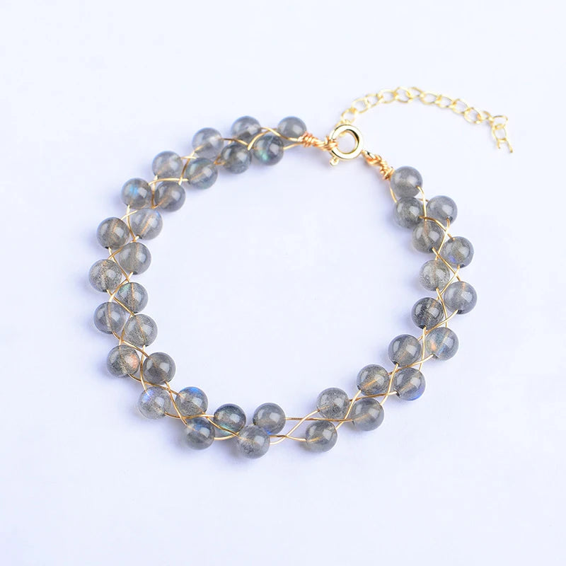 Labradorite Stone Beads Bracelet Crystal Jades Chakra Bangle