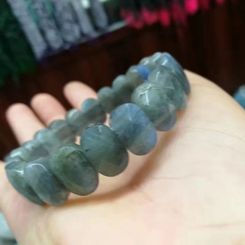 Labradorite Stone Beads Bracelet Natural Gem Jewelry Bangle Women Gift