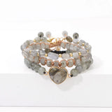 Labradorite Stone Bracelet Love Heart Charm Bracelet 3Pcs/Set