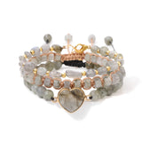 Labradorite Stone Bracelet Love Heart Charm Bracelet 3Pcs/Set