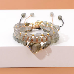 Labradorite Stone Bracelet Love Heart Charm Bracelet 3Pcs/Set