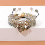 Labradorite Stone Bracelet Love Heart Charm Bracelet 3Pcs/Set