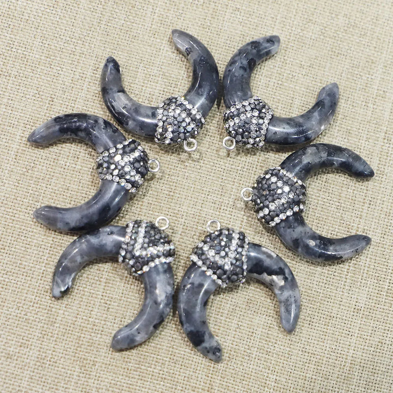 Labradorite Stone Bull Horn Moon Necklace Pendant Healing Charms 4Pcs