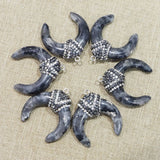 Labradorite Stone Bull Horn Moon Necklace Pendant Healing Charms 4Pcs