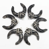 Labradorite Stone Bull Horn Moon Necklace Pendant Healing Charms 4Pcs