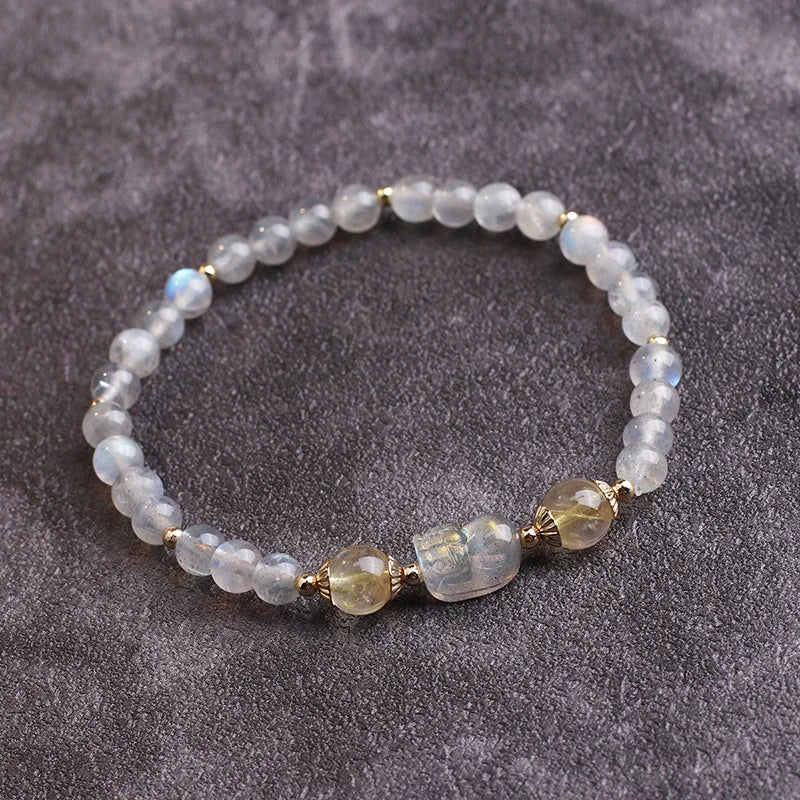 Labradorite Beaded Pixiu Bracelet Women 6 7 8mm Lucky Gray MoonStone Bangles