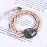 Labradorite Stone Wrap Bracelet 5-Layer Vegan Wax Rope Charm Couple Gift