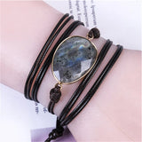 Labradorite Stone Wrap Bracelet 5-Layer Vegan Wax Rope Charm Couple Gift