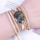 Labradorite Stone Wrap Bracelet 5-Layer Vegan Wax Rope Charm Couple Gift
