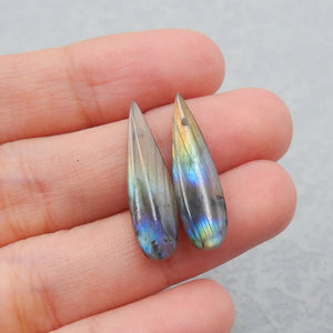 Labradorite Teardrop Earrings Beads 24x7x4mm