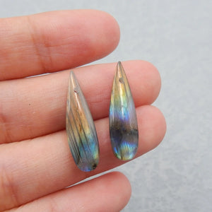 Labradorite Teardrop Earrings Beads 24x7x4mm