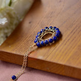 Lapis Lazuli Pendant Necklace, Water Drops Design, 14K Gold, Anti-villain Gift