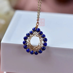 Lapis Lazuli Pendant Necklace, Water Drops Design, 14K Gold, Anti-villain Gift