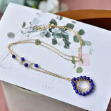 Lapis Lazuli Pendant Necklace, Water Drops Design, 14K Gold, Anti-villain Gift