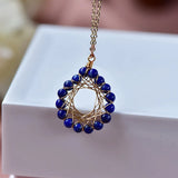 Lapis Lazuli Bead Pendant Necklace 14K Filled Sweater Chain
