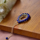Lapis Lazuli Bead Pendant Necklace 14K Filled Sweater Chain