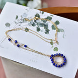 Lapis Lazuli Bead Pendant Necklace 14K Filled Sweater Chain