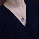 Lapis Lazuli Bead Pendant Necklace 14K Filled Sweater Chain