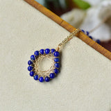 Lapis Lazuli Bead Pendant Necklace 14K Filled Sweater Chain