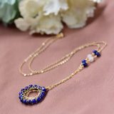 Lapis Lazuli Bead Pendant Necklace 14K Filled Sweater Chain
