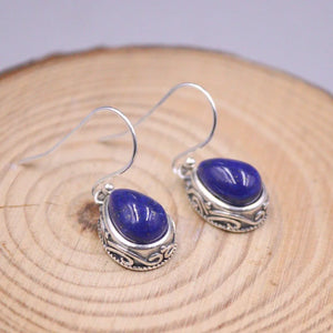 Lapis Lazuli Drop Earrings Sterling Silver Vintage Jewelry