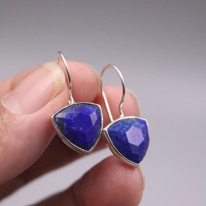 Lapis Lazuli Earrings Sterling Silver Dangle Gemstone Vintage Jewelry Gift